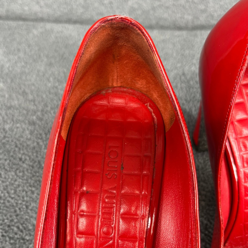 Louis Vuitton Shine Pump Women 39 Red Patent Leather Square‎ Toe Cylinder Heels - Picture 9 of 16